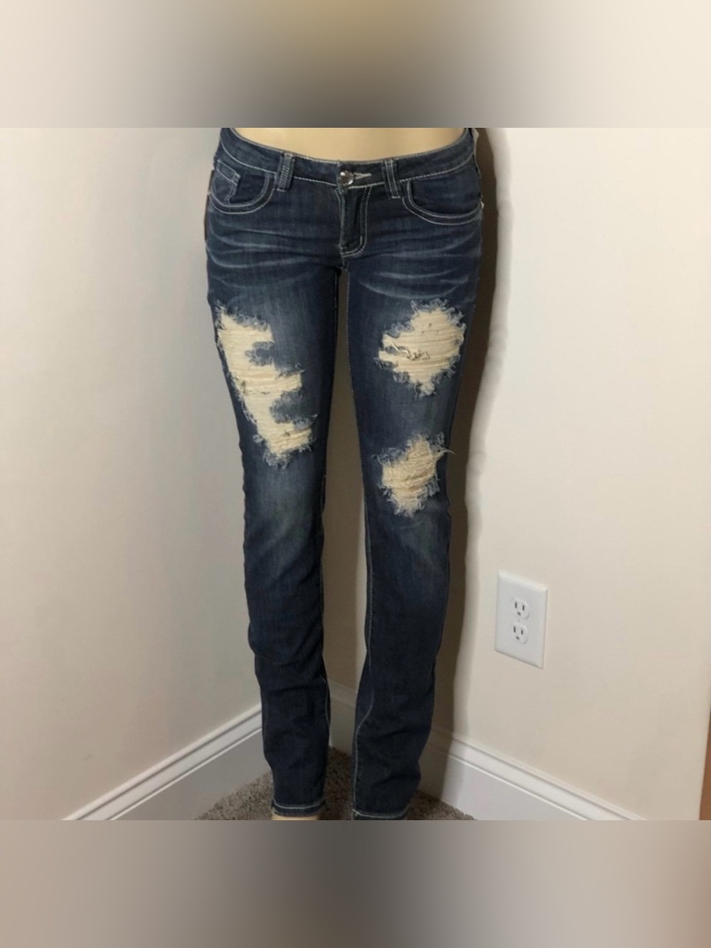 Machine denim bling distressed jeans